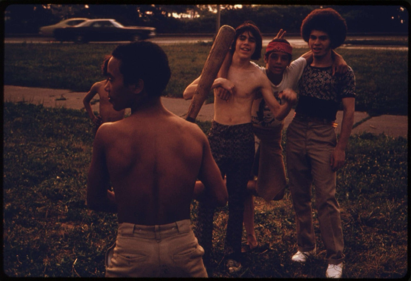 Boys playing softball in Brooklyn's Highland Park, July 1974