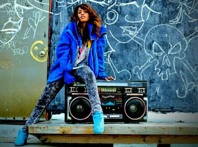 Boombox against a chalk wall